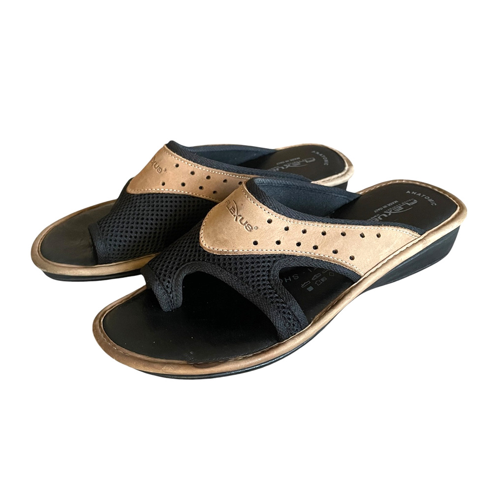 FLEXUS by SPRING STEP Pascalle Size 39/8.5 Brown/Black Sporty Slide Sandal Italy